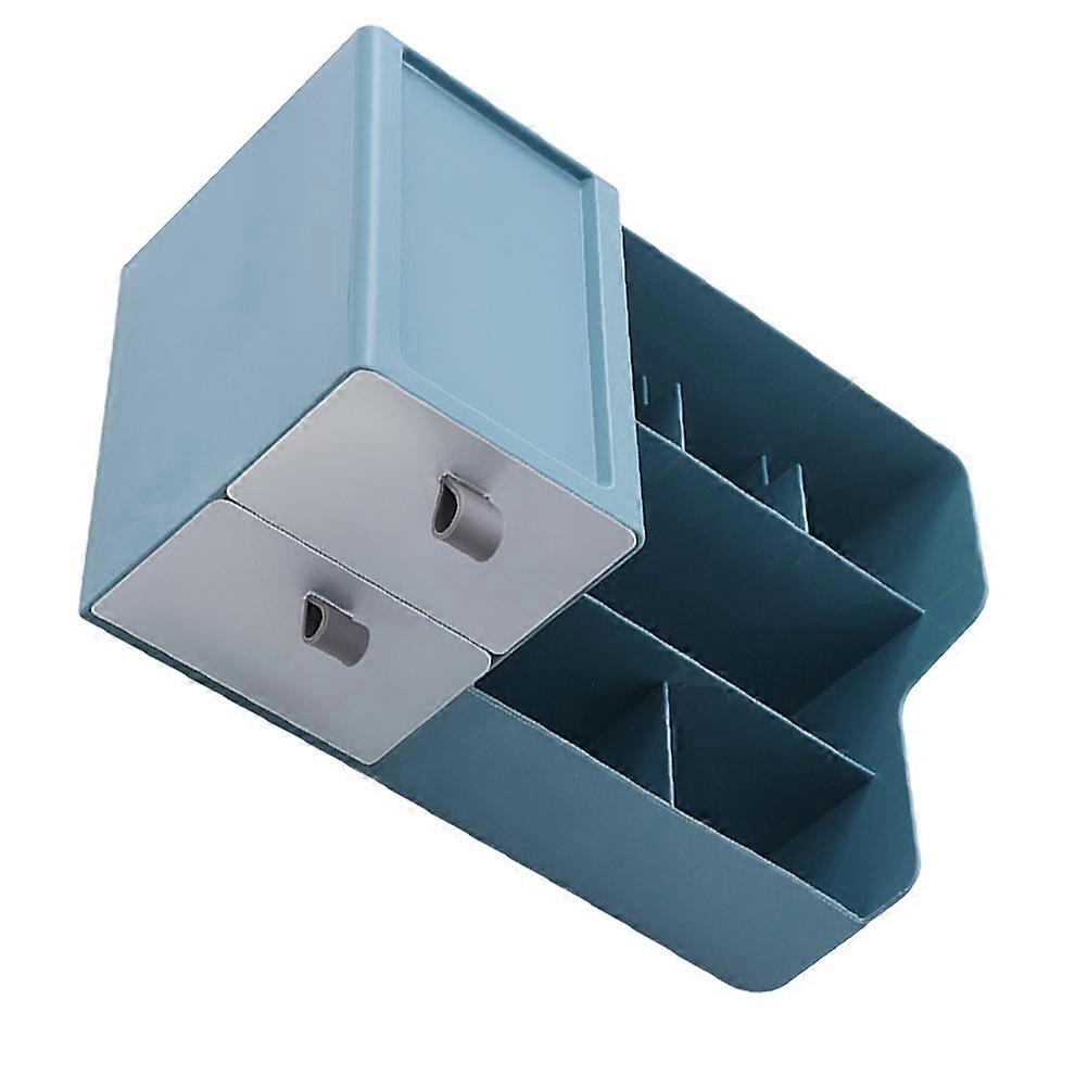 Blue Plastic Makeup Storage Box with Drawer for Desktop Organization and 1PC