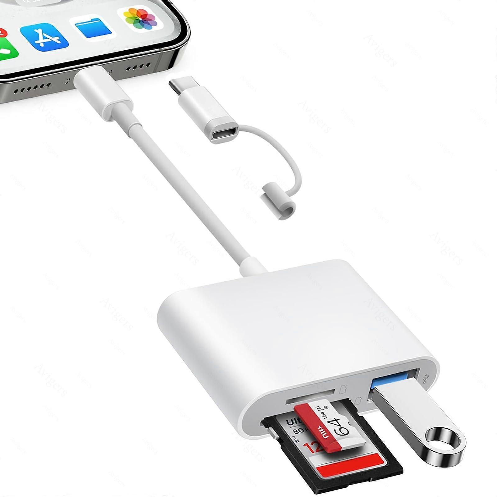 SD Card Reader for iPhone/iPad/MacBook/Camera (Lightning USBC), 3in1 (SDTFUSB)