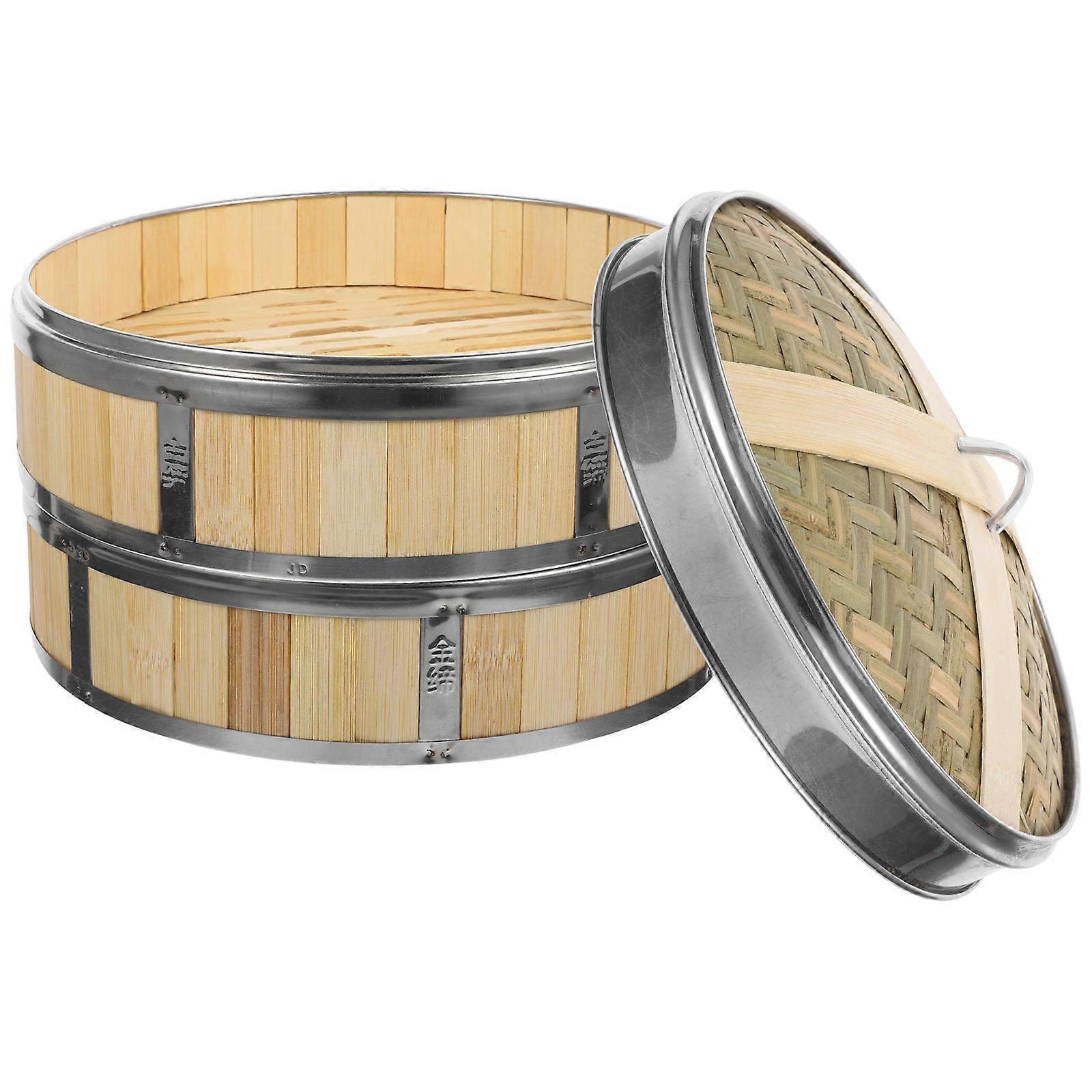 Food Steamer Basket Metal Edges Bamboo Steamer With Cover Home Users 255x255cm High Temperature Resistance