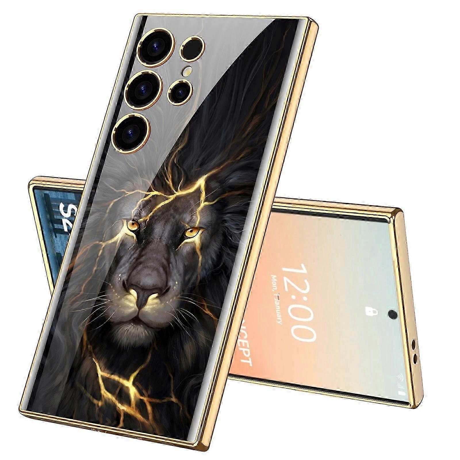 Suitable for Samsung S24 Series Phone Cases, TPU Electroplated Frame Tempered Glass Case, Shockproof Hard Full-Body Protective Phone Case Cover for Sa