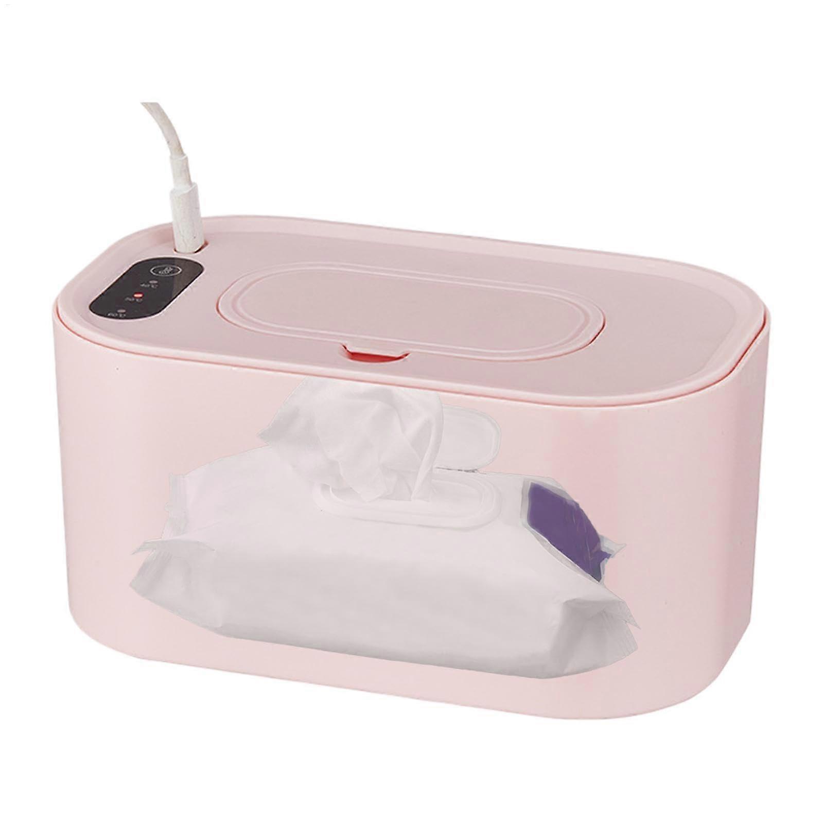 Cute Baby Wipe Warmer Portable Heated Wipes Box with USB Charging Temperature Display for Travel Light Pink