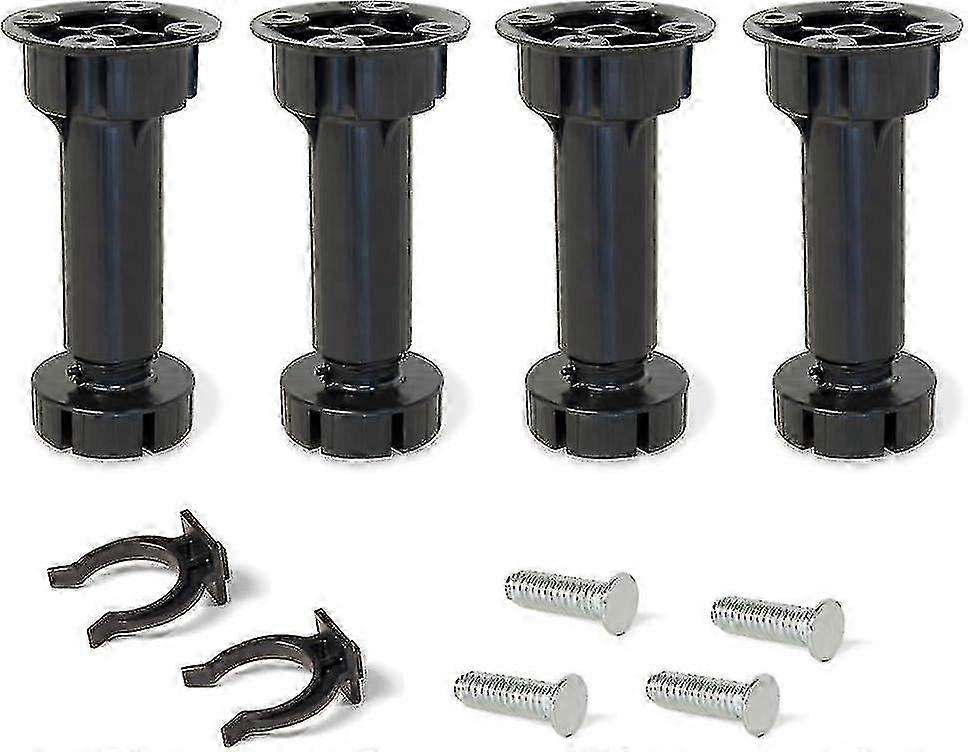 4-Pack Ρυθμιζόμενα Πλαστικά Πόδια Μαύρα 100mm με Αξεσουάρ για Κουζίνα και Μπάνιο