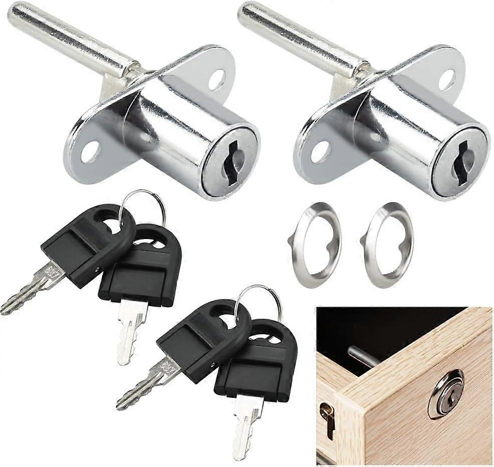 2Pcs Desk Drawer Lock with Keys Zinc Alloy Cylinder Lock for 3 Drawer