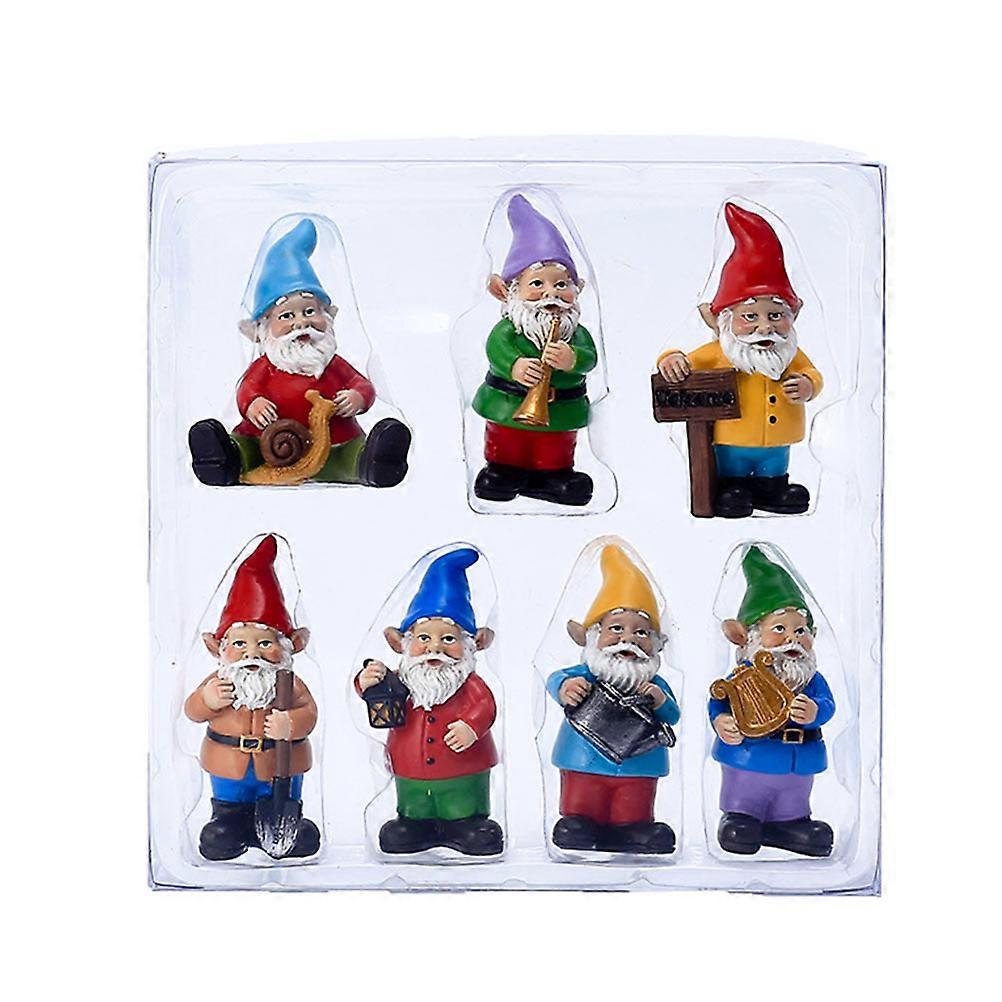 Resin Statues Resin Gnome Decorations Christmas Cartoon Gnomes of Different Shapes Assorted Color 6.5X2.5X2CM 1 Set 7pcs