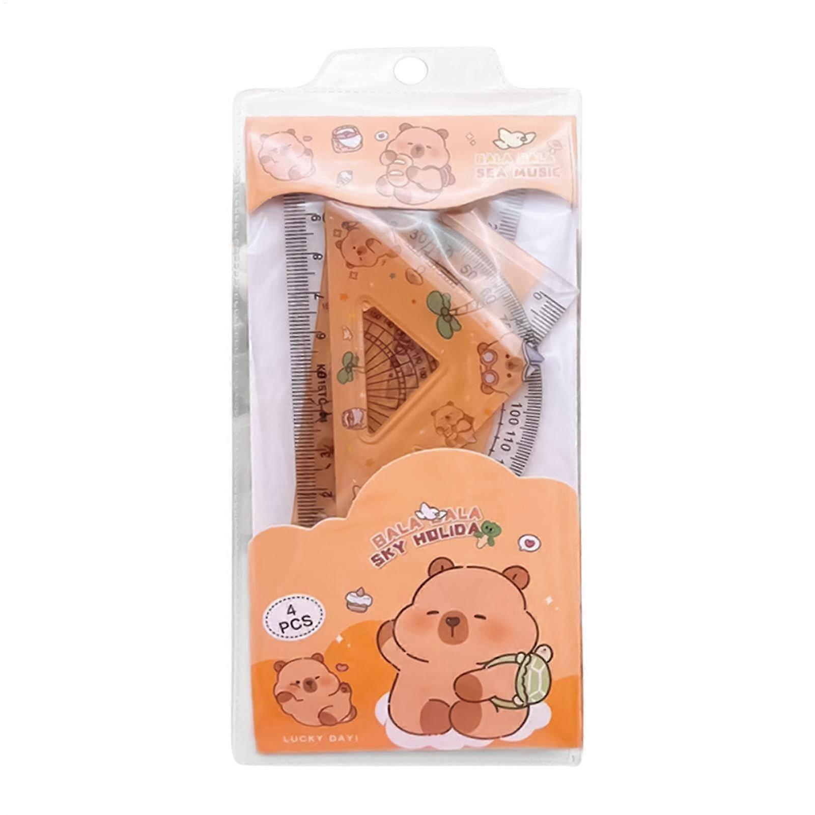 Cute Capybara ruler, geometry ruler set, math tool set, protractor, triangle rulers, student geometry tools, easy to use, portable for kids and girls.