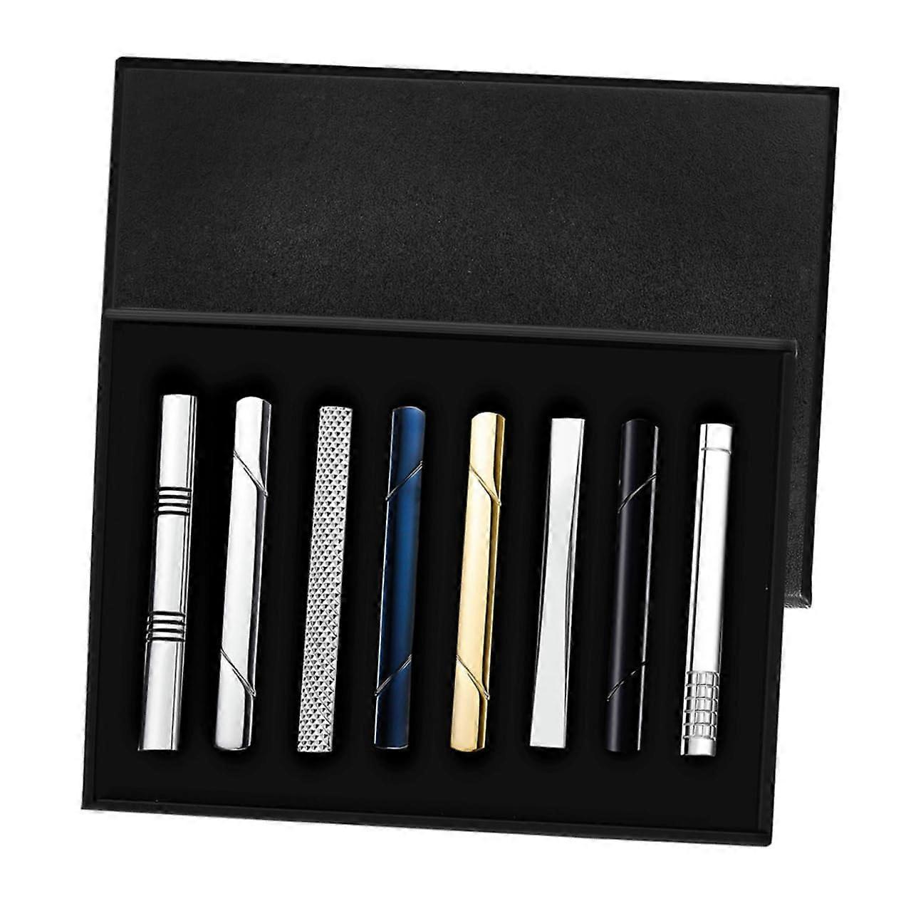 8Piece Set of Tie Clips in Copper, Stylish Necktie Clips for Business and Special Occasions, Versatile Tie Holders with Various Designs