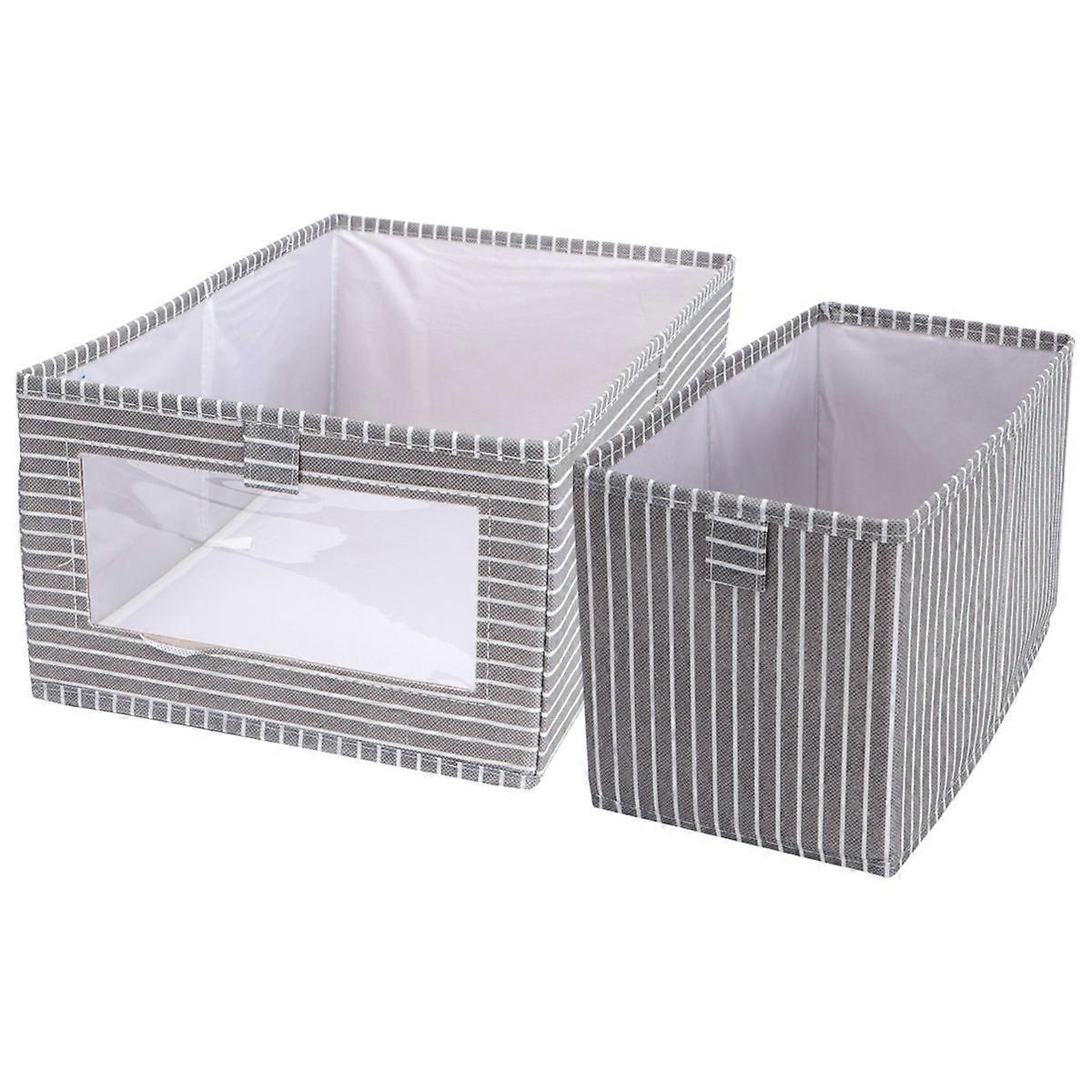 Household Clothes Container Grey Rectangular Quilt Storage Foldable 2Set