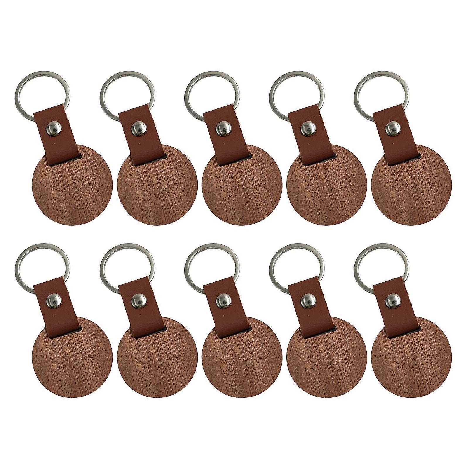 סט של 10 מחזיקי מפתחות מעץ ריק קישוטים מחזיקי מפתחות מעץ טבעי תליון מושלם לפעילויות חריטה ויצירה צבעוני