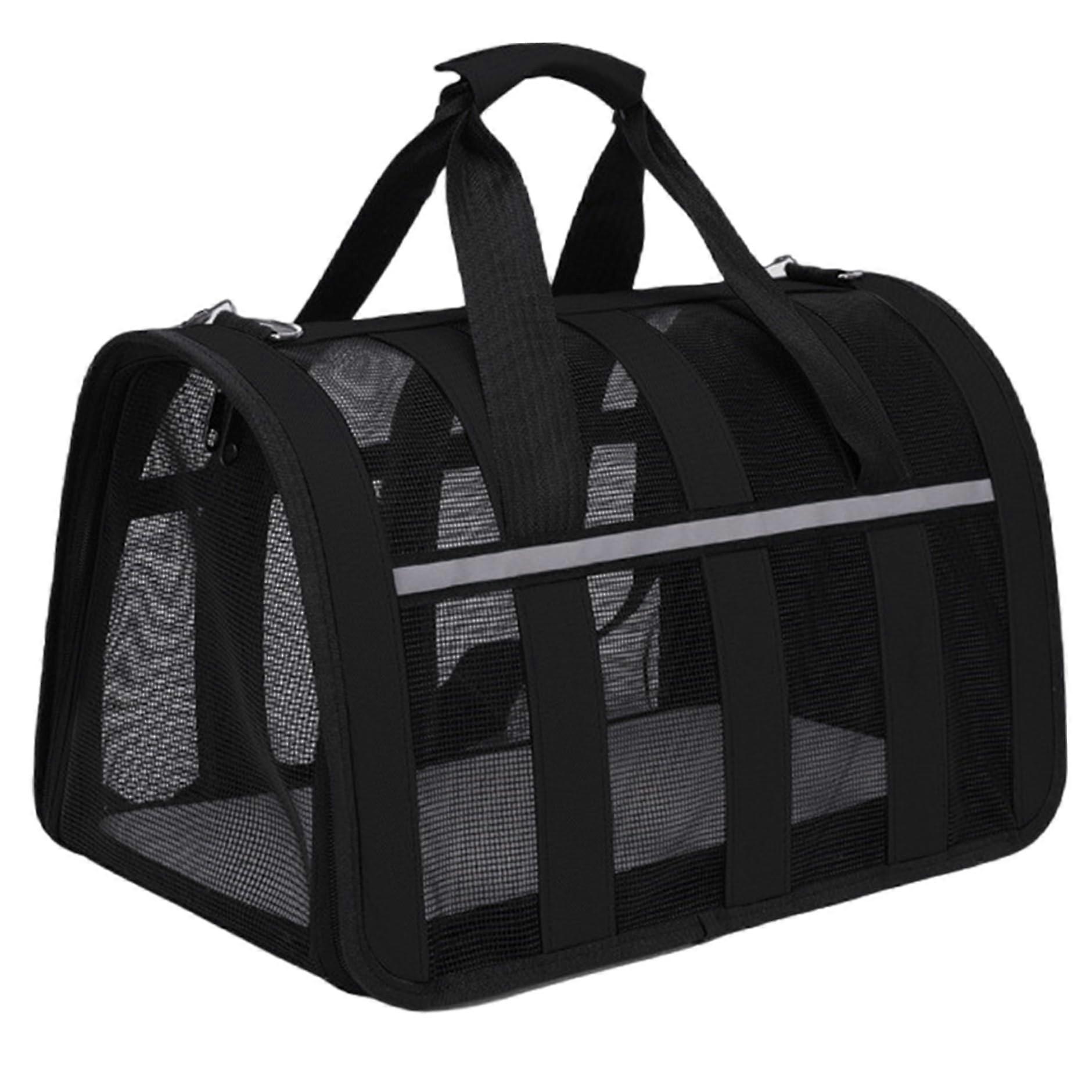 Cat Carrier Bag - Breathable Foldable Zipper Carrier with Removable Strap, Portable Reflective Design for Cats and Dogs, 18x12x12 Inches