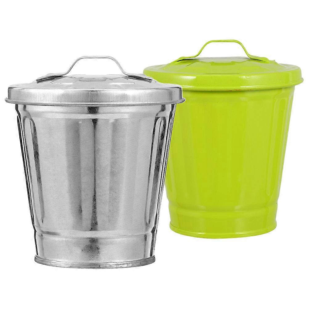 Multi-use Desktop Trash Can with Lid for Storage Assorted Color Iron Material 2 Pieces