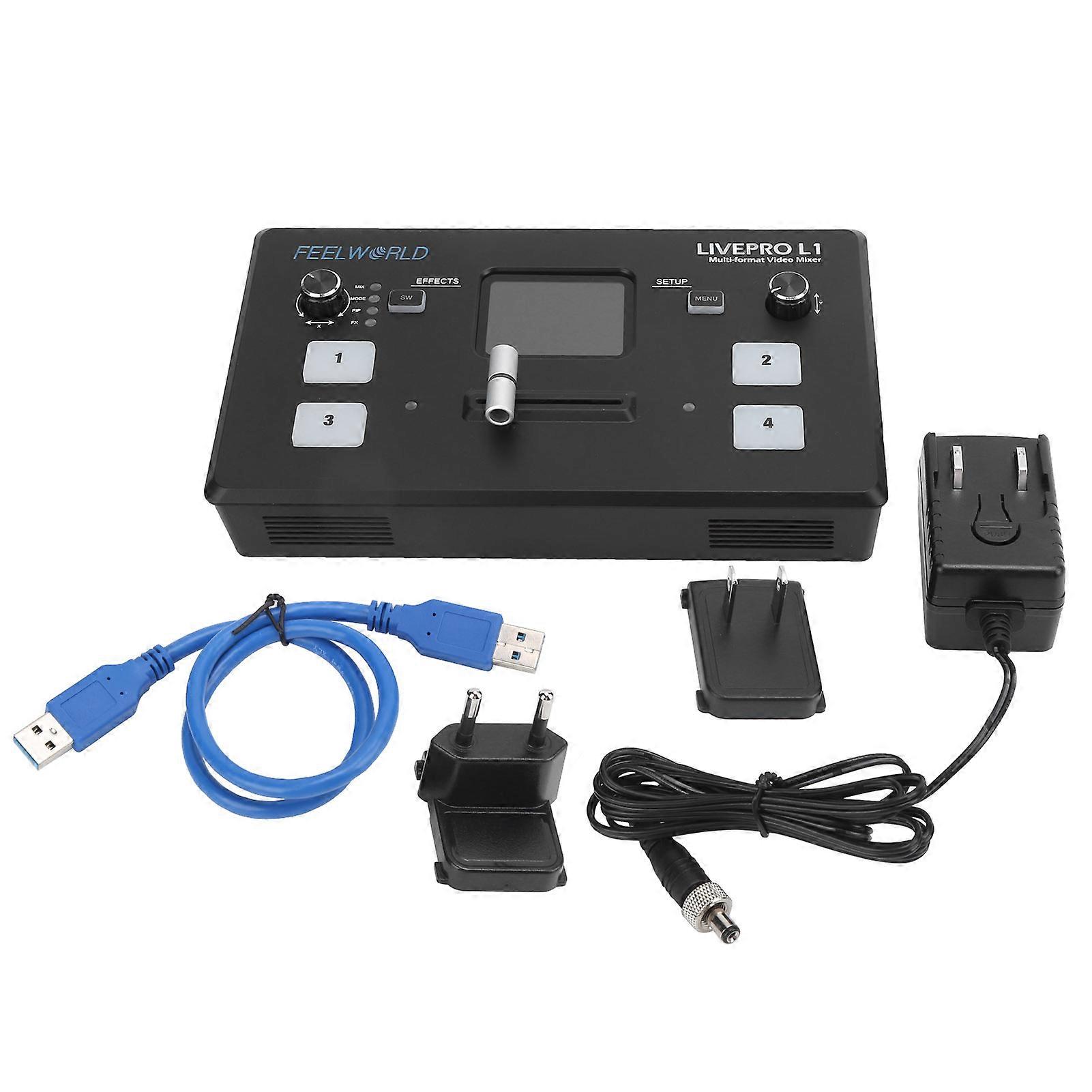 FEELWOELD Multi Camera Video Mixer 2in Display Video Switcher US/EU Plug 100‑240V