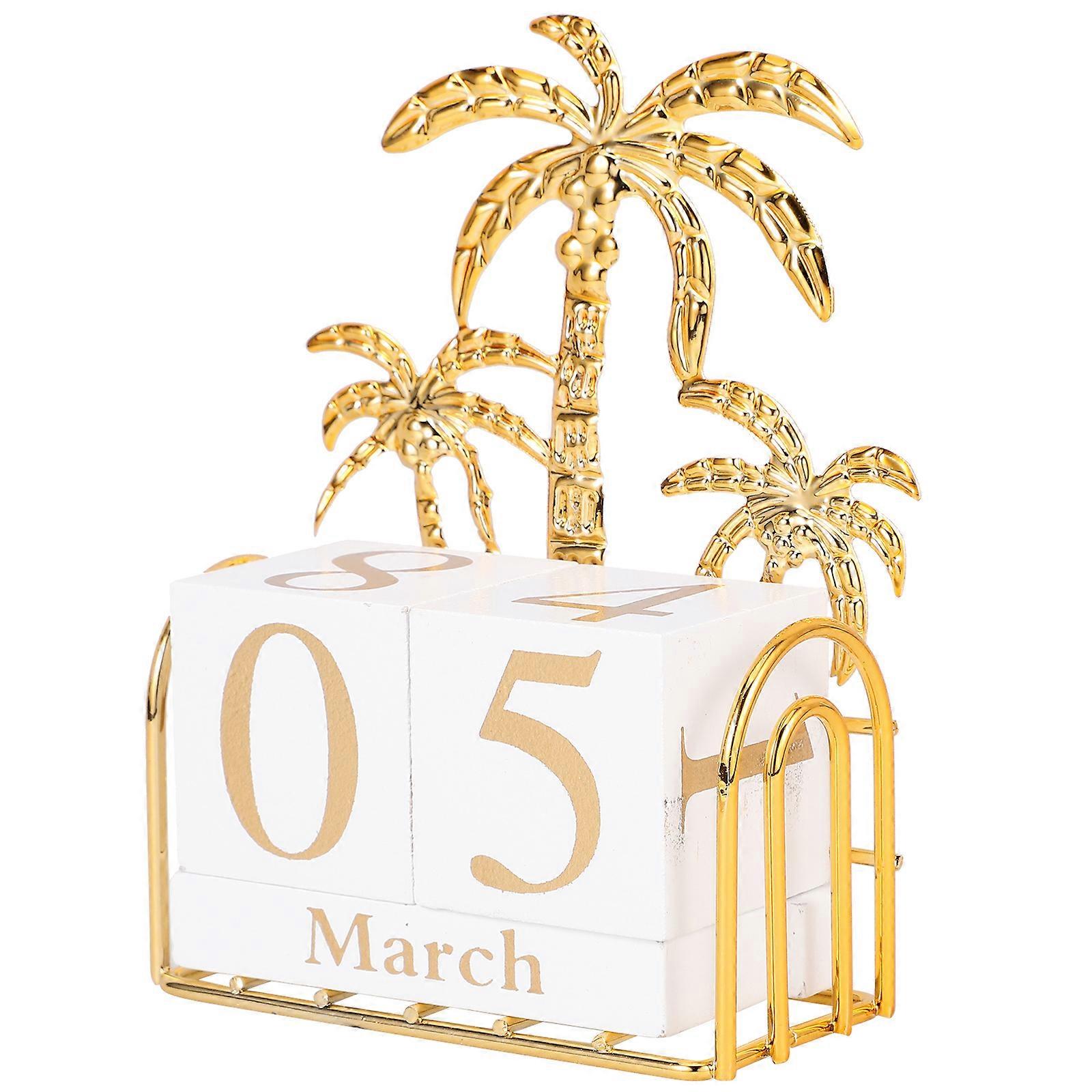 1 Set of Wooden Block Perpetual Calendar Decorative Table Calendar for Office Use