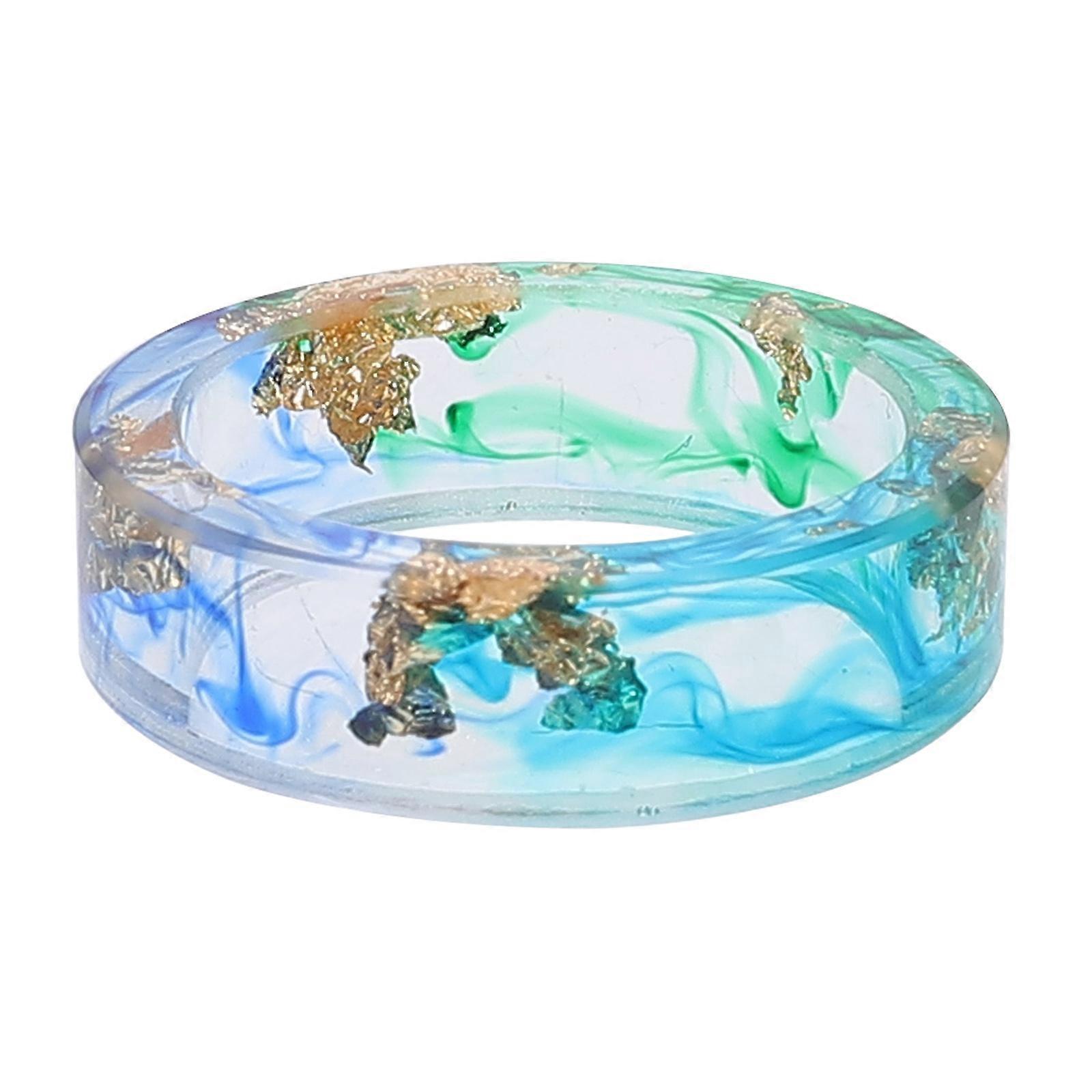 Delicate Resin Ring with Gold Foil Ornament for Decor Blue Color One Size Fits All