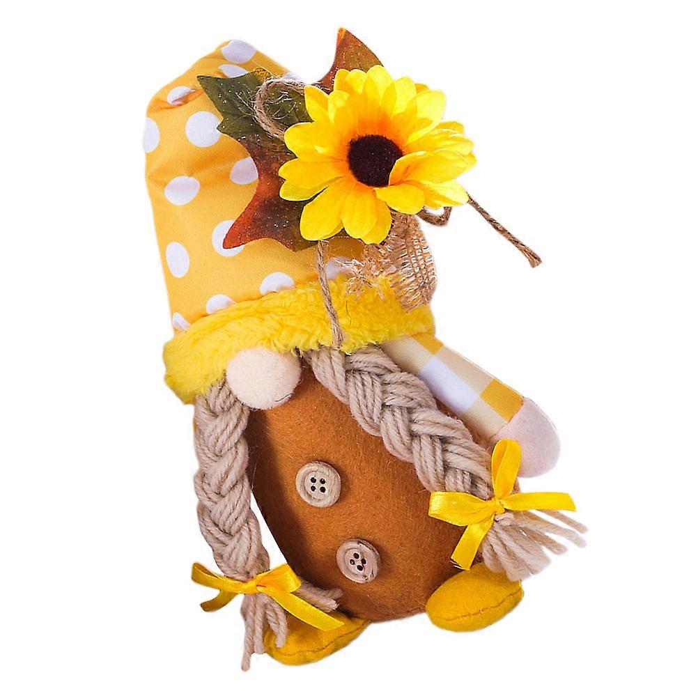 Adorable Plush Doll Sunflower Gnome Decoration For Home And Garden Use In Eye-Catching Orange Color In 1Set
