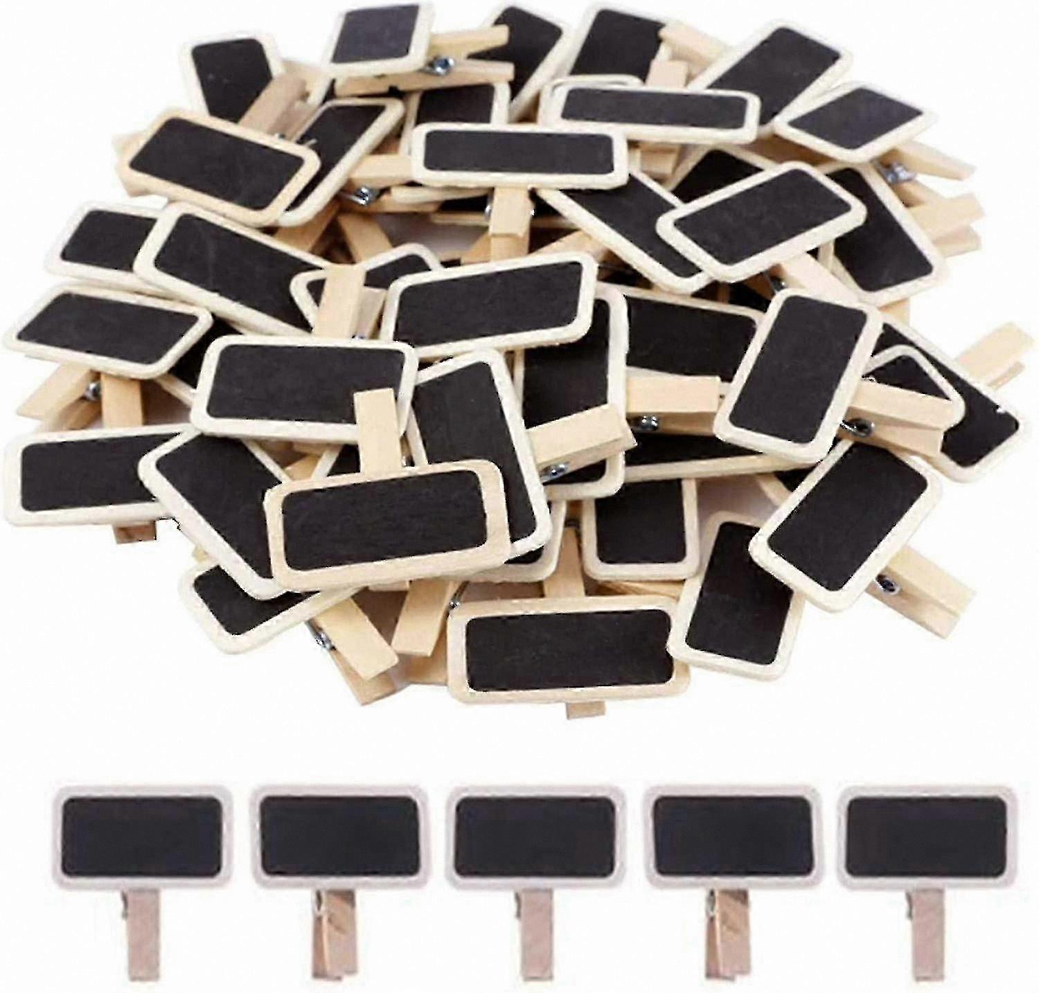 50 Pack Mini Wooden Chalkboards with Square Clips for Photos and Notes
