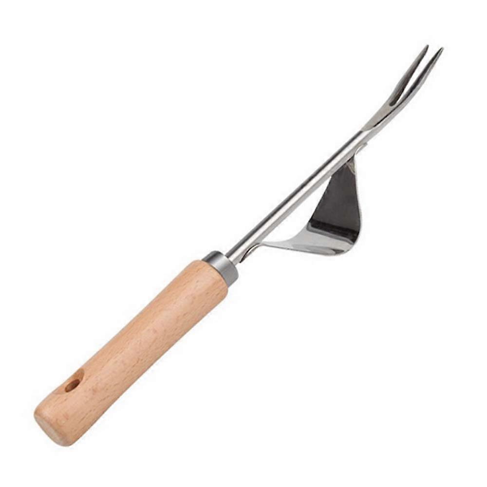 Manual Weed Puller With Stainless Steel Head And Ergonomic Wooden Handle For Weeding Transplanting And Root Removal