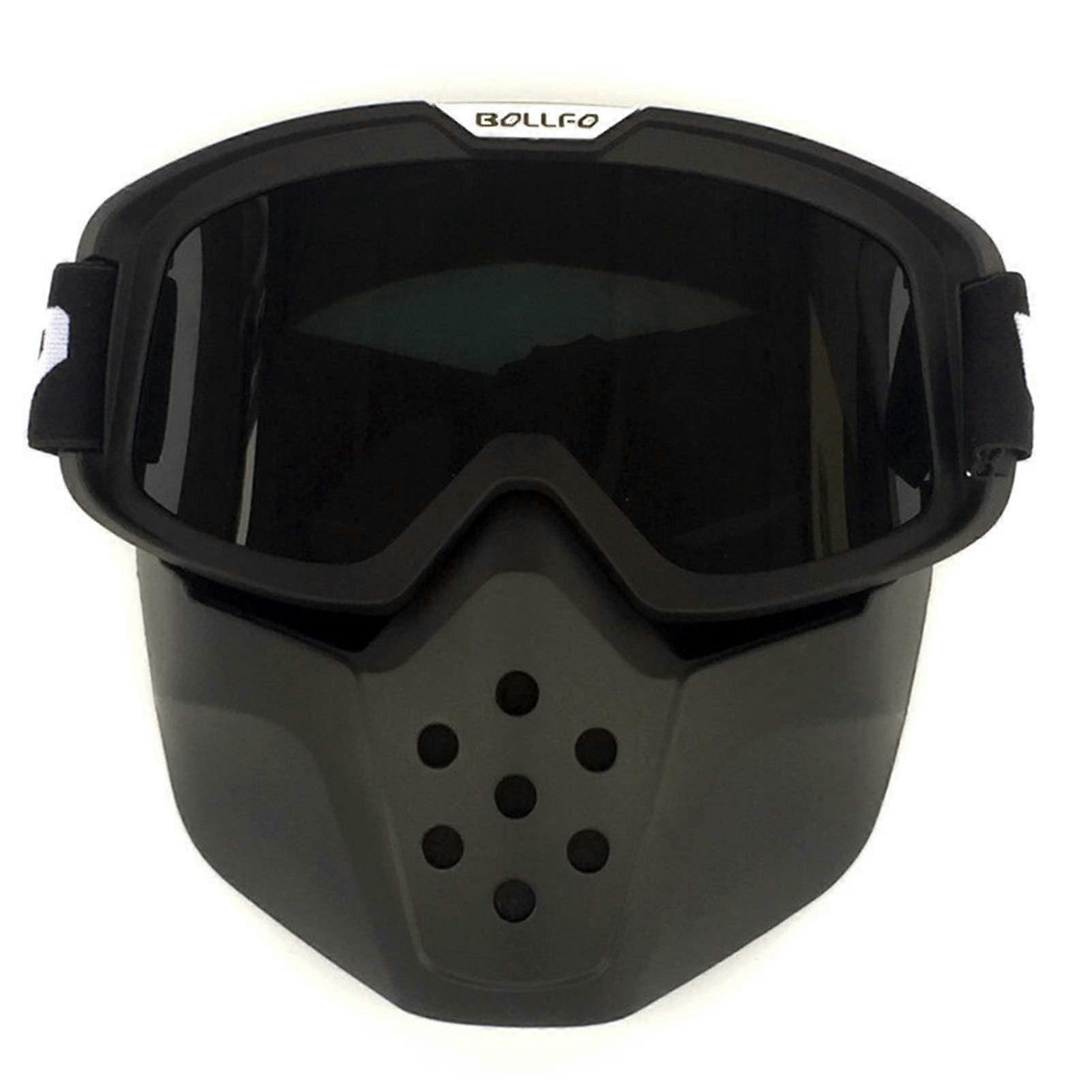Motocross Goggles, Windproof Open-Face, Removable Mouth Filter, Retro Look, Fits Open-Face Helmets, Color Black