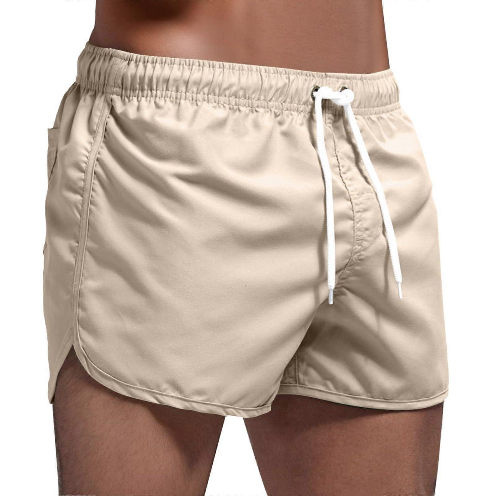 Men's Bermuda Shorts Lightweight Breathable Elastic Summer Trousers Size M in Beige for Beach and Jogging Activities
