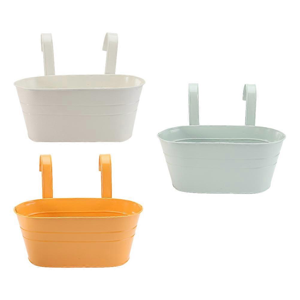 Iron Flower Bucket Oval Bucket Hanging Hook Desktop Storage Anti-Rust Treatment 3Pcs