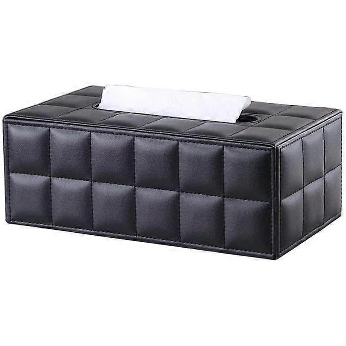 PU Leather Tissue Box Rectangular Tissue Dispenser for Home Hotel Office Car Black