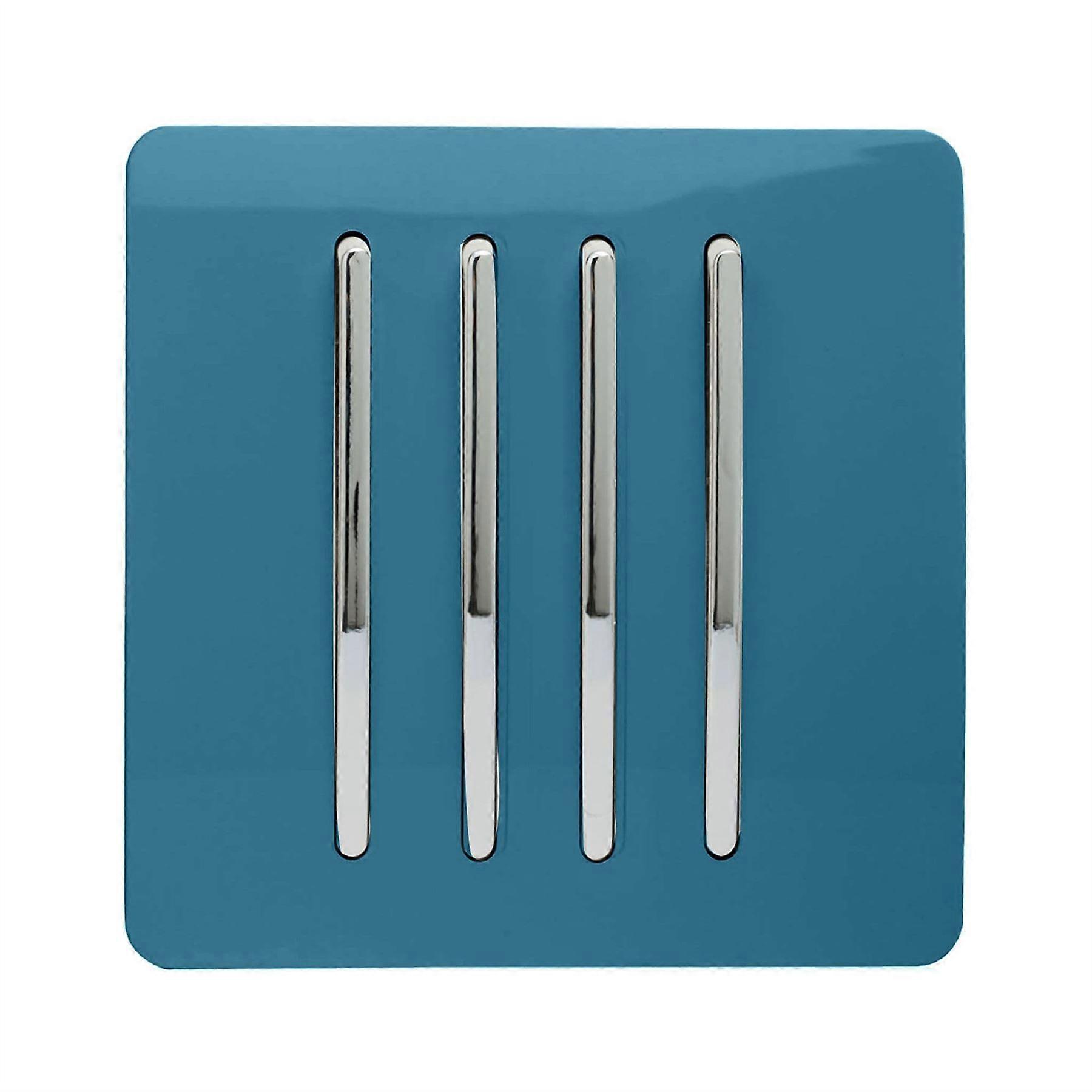 Trendi 4 Gang 2 Way Artistic Modern Glossy 10 Amp Rocker Tactile Light Switch Ocean Blue
