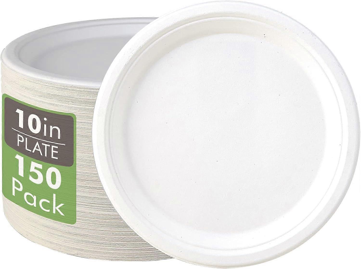 Paquet de 150 assiettes en papier jetables compostables 10,25 pouces Assiettes en papier super résistantes 100 % sac
