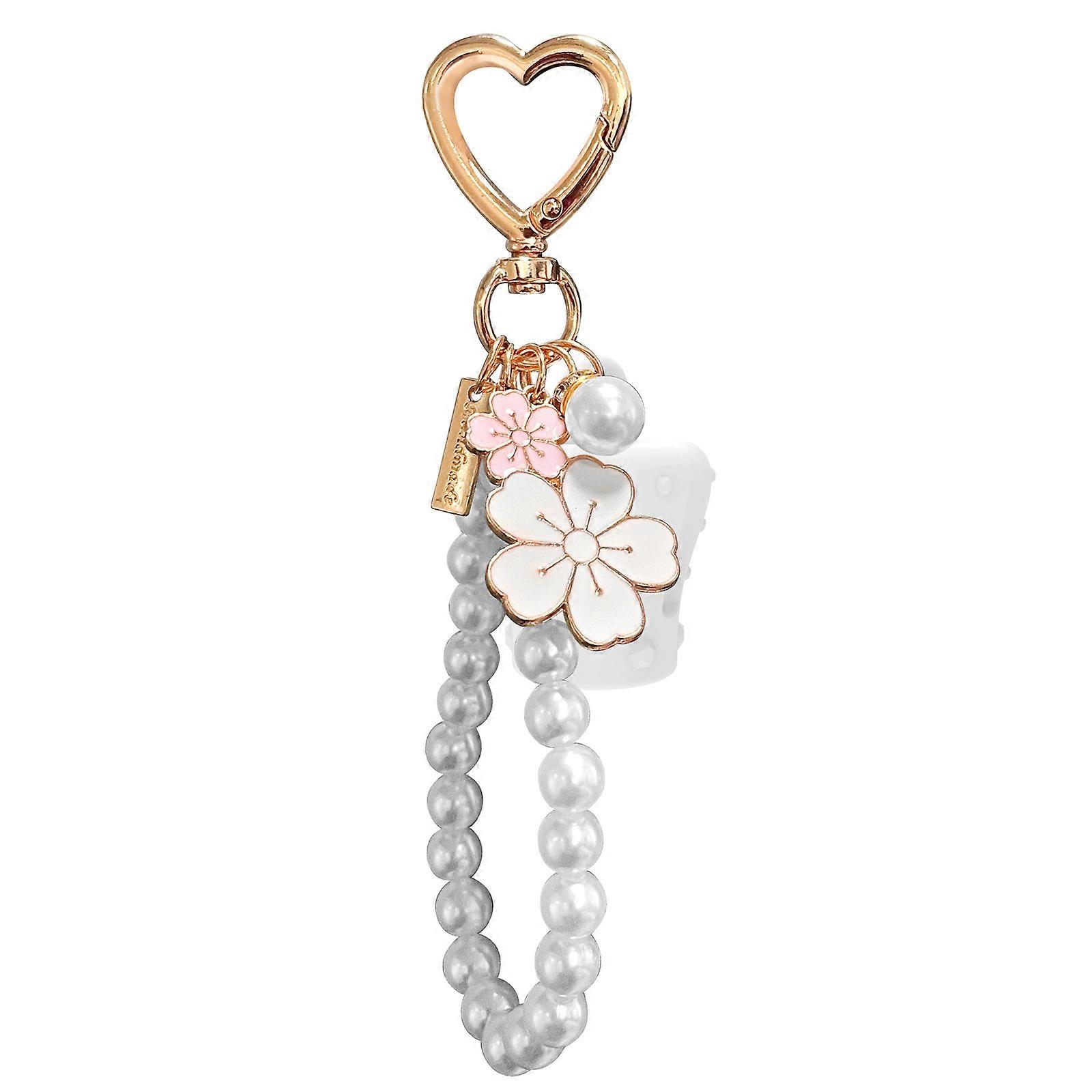 Clip On Lip Balm Holder Keyring Cover With Pearls Accent, Creative Keychain Secure Attachment For Keys And Bags White