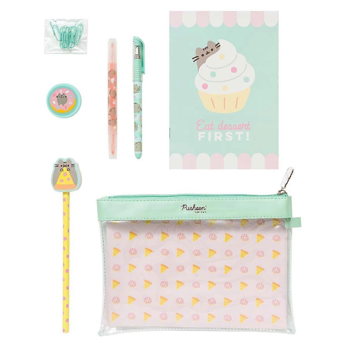 Foodie Collection Stationery Set 7 Pieces with Pouch and Complete Accessories, Blue