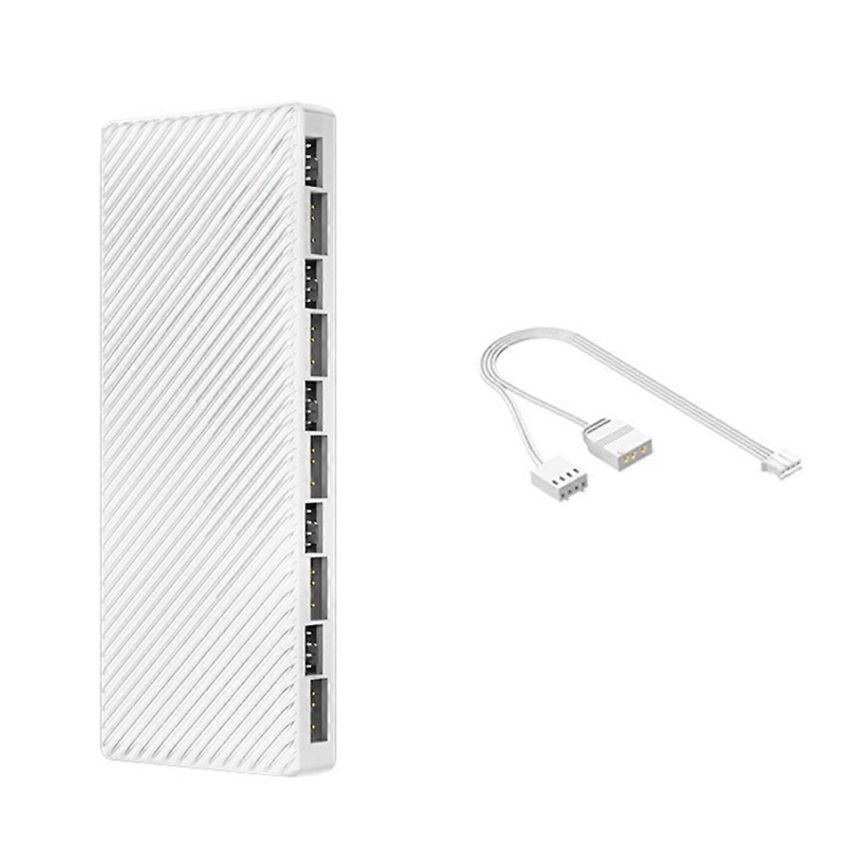 ARGB/PWM Hub Dual 10 Expansion Ports ARGB Controller 2 in 1 Fan HUB Adapter for Case Fan White