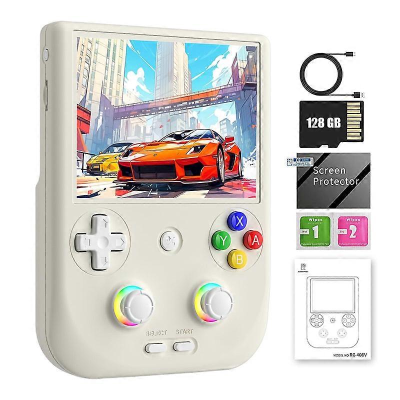 Anbernic RG406V Handheld Retro Game Console, 4" IPS Touch, Android 13, 128GB, 4000+ Games, Streaming, RGB Joysticks, White