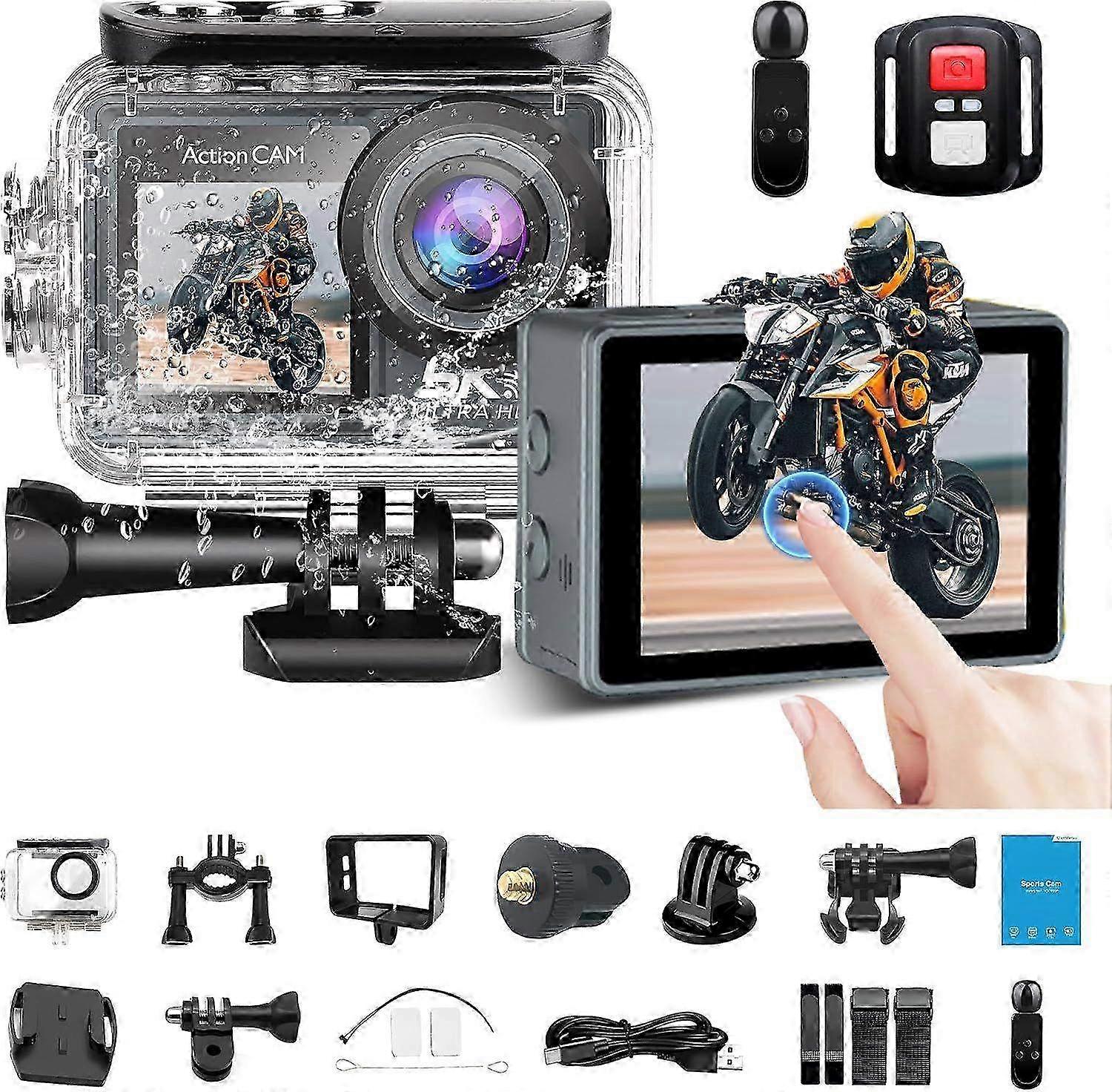 Action Camera 5K30FPS, 48MP Ultra HD Underwater Camera EIS WiFi Remote Control