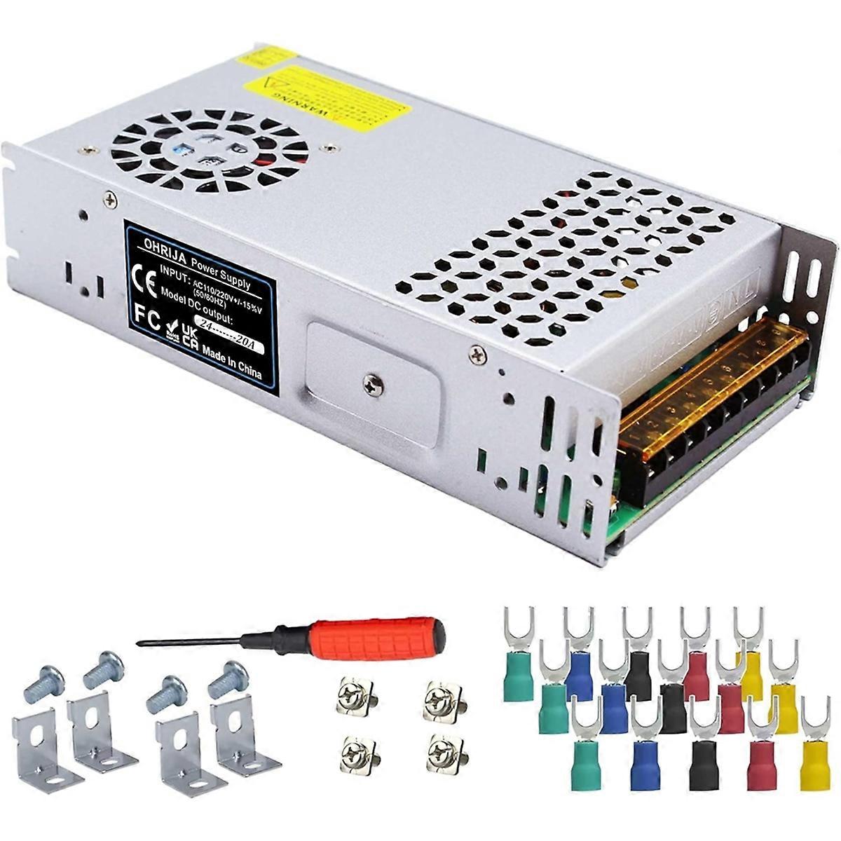 24V 20A 480W Aluminum Alloy Switching Power Supply -Power Regulated Power Supply, Suitable for LED/Monitoring/Projects