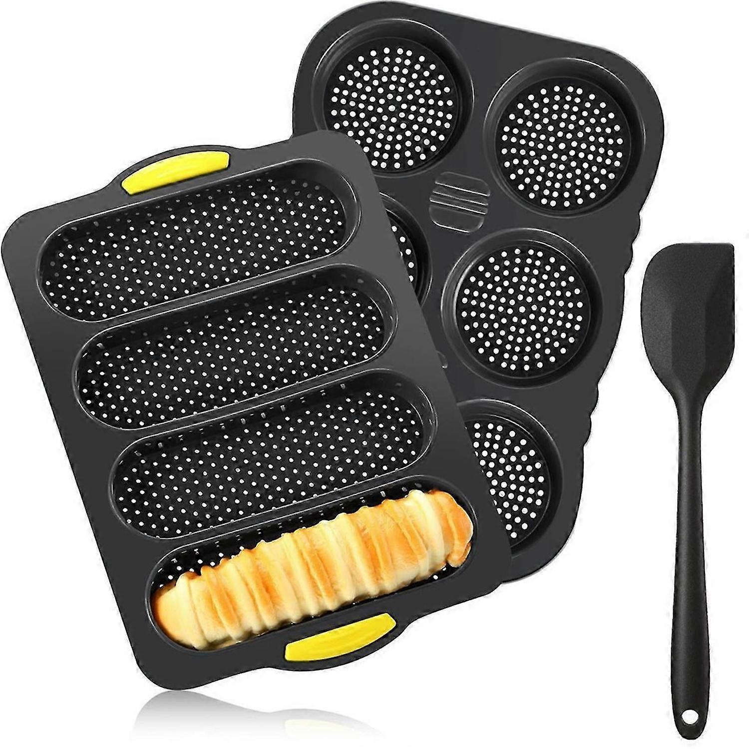 Silicone French bread Pan and Hamburger Bun Pan Set Nonstick