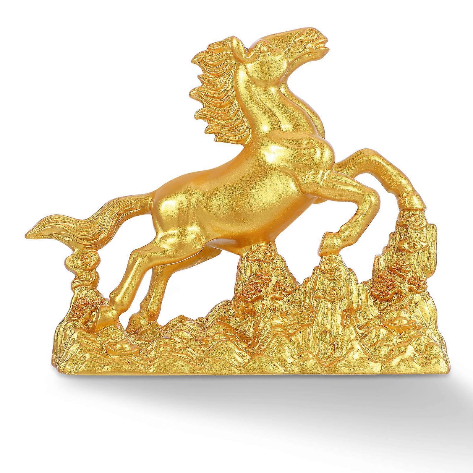 5Pcs Resin Horse Statue for Decoration Golden Animal Figurine Tabletop Ornament