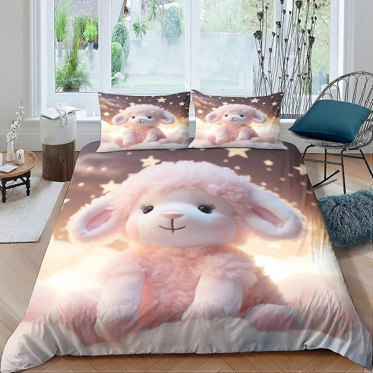 t276 Sheep Duvet Cover 3 Piece Set One-sided Pattern Bedding Set Soft Lightweight Microfiber Quilt Cover with Zipper Closure Double k276