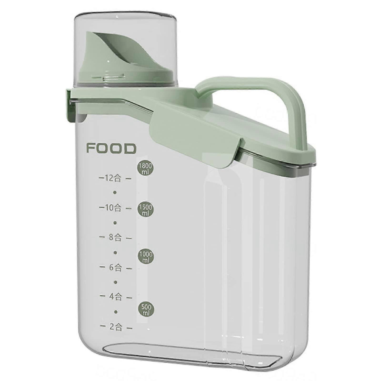 Small Rice Storage Bin 2000ml, Airtight Plastic Cereal Container with Pouring Spout and Measuring Cup for Oatmeal, Flour, Grain, Green