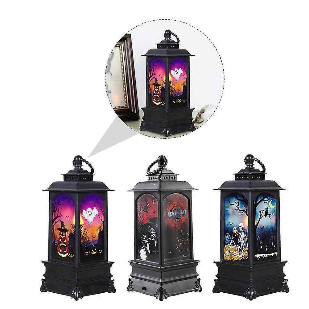 Halloween Nightlight 3Pcs Skull Witch Pattern Lamp Illumination Decorative Lighting Black PVC Create Atmosphere