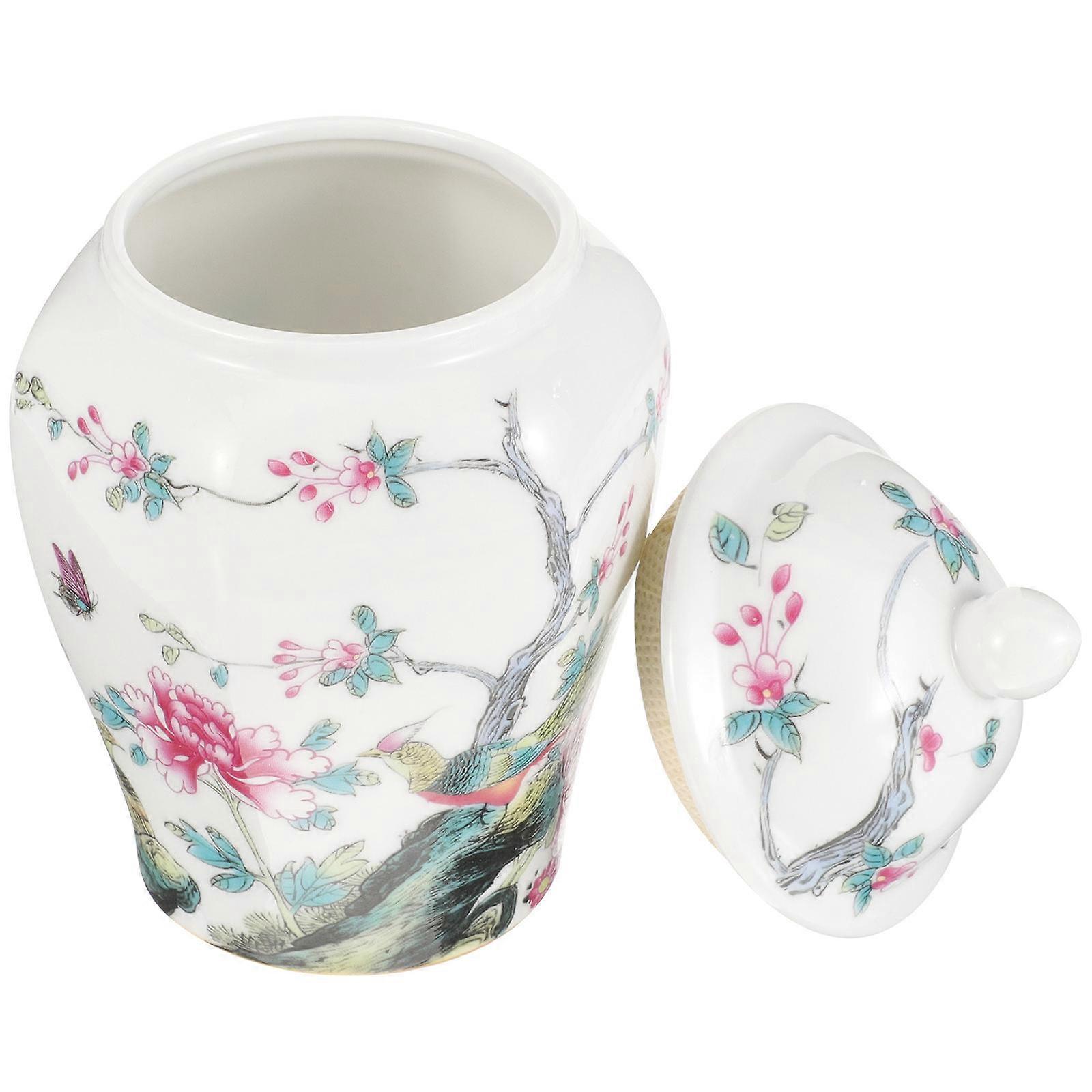 Airtight Storage Ceramic Tea Jar 2Pcs Multi-Color Flower Bird Pattern For Home And Commercial Use 14X9CM