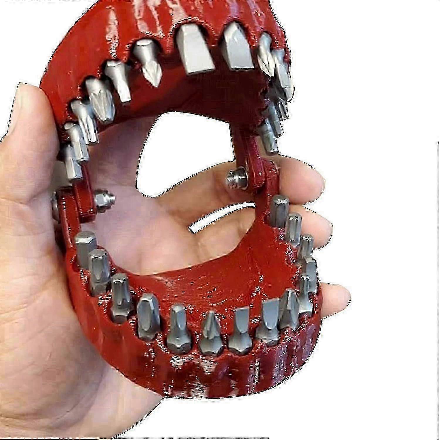 Denture Drill Bit Holder | Teeth Model Design | Holds Up To 28 Bits | Fits 1/4 Inch Hex Bit And Drive Bit Adapter (red) Db
