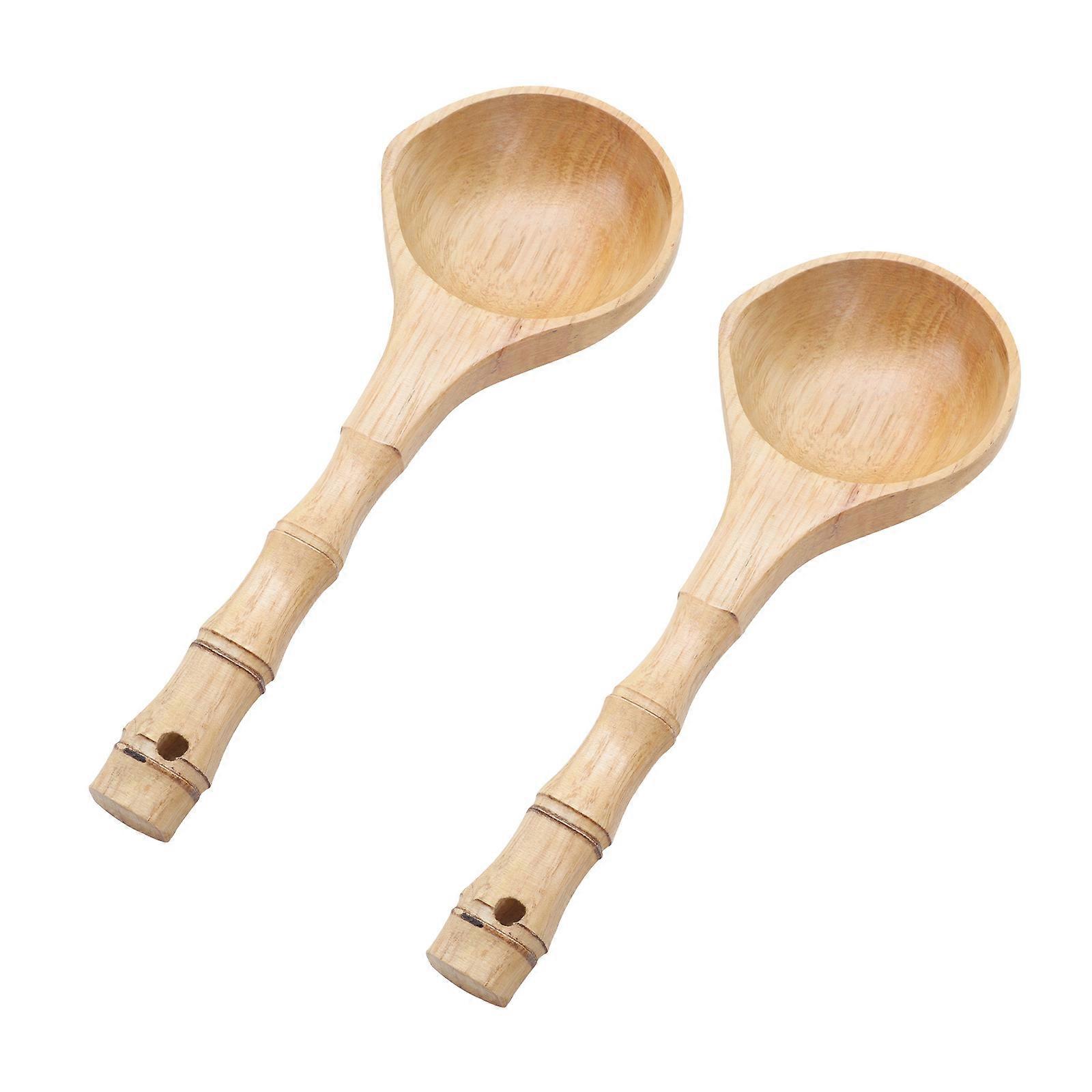 Wood Water Ladle for Household Use 2Pcs Long Handle Smooth Portable Ladle