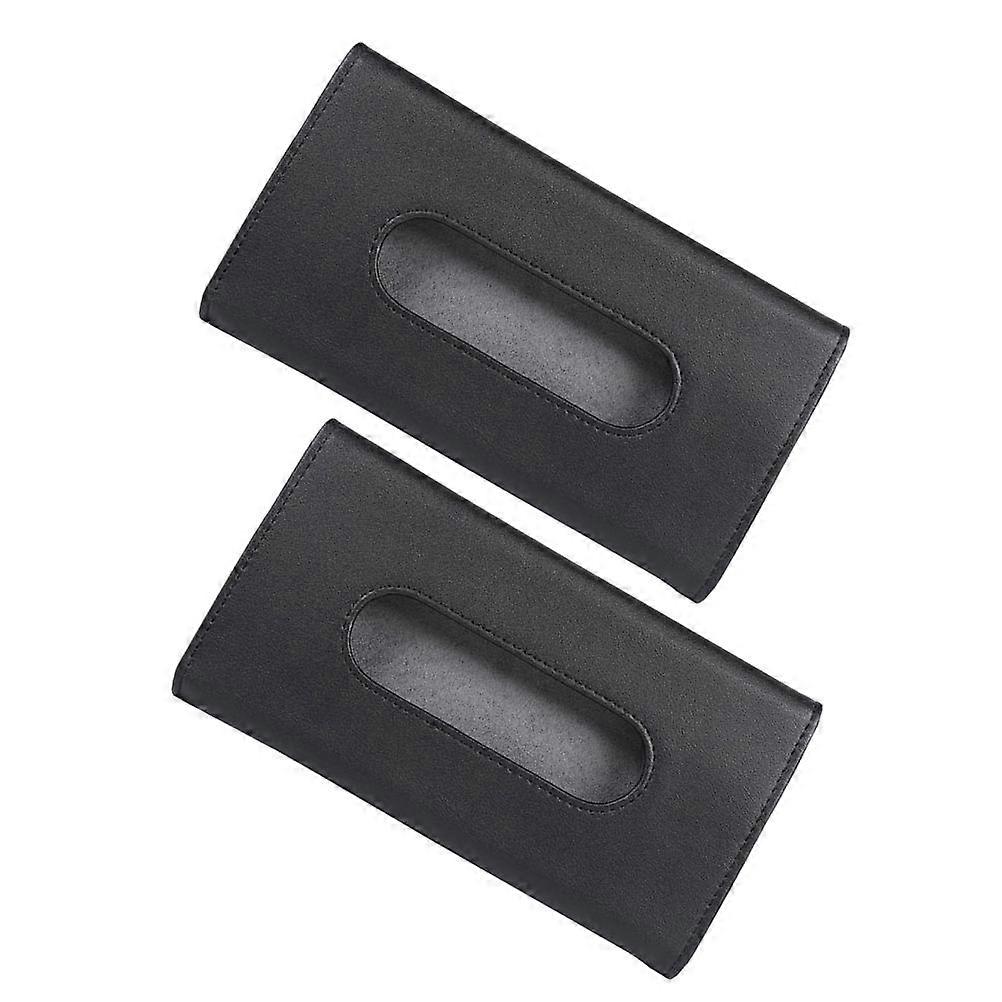 Car Visor Towel Box PU for Hanging Use 2Pcs Black Tissue Holder