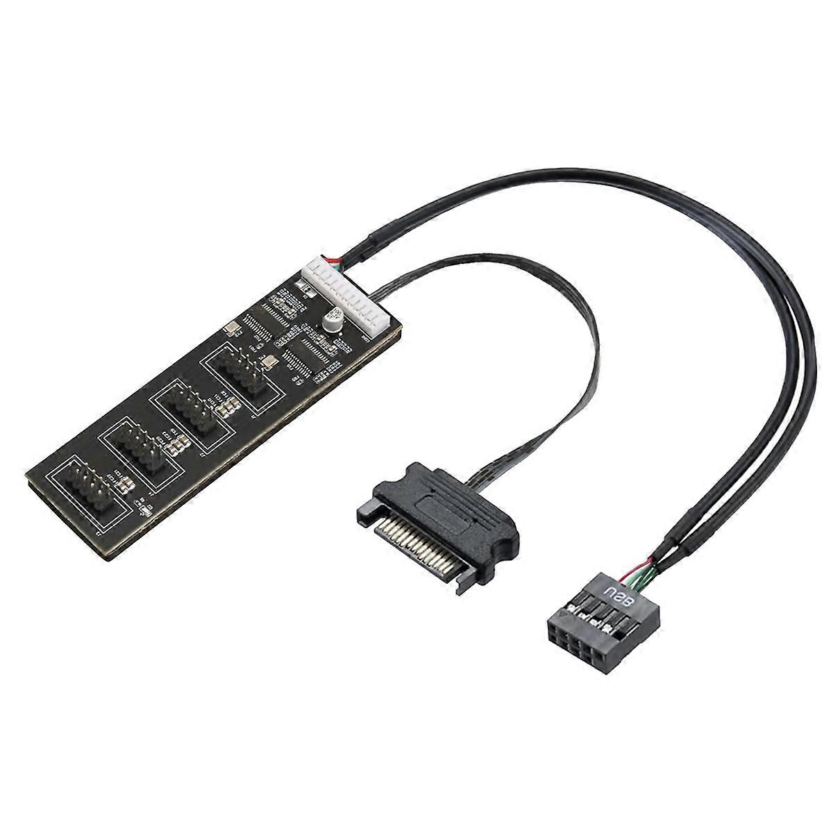 9Pin USB Header Splitter with SATA Power Cable, Internal USB Hub Extension USB 2.0 Splitter Connecto