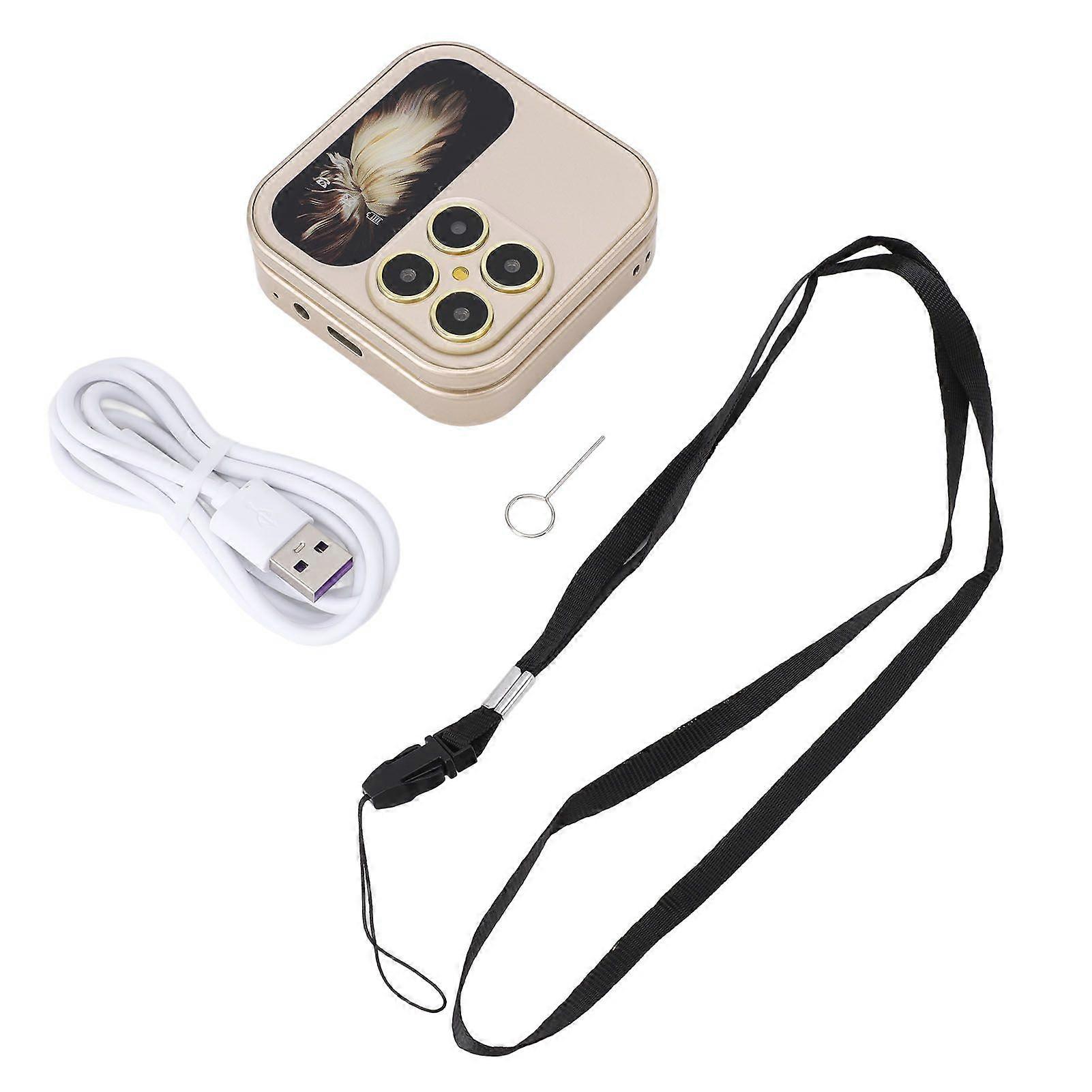 2G Flip Tiny Cell Phone for Seniors Dual Nano SIM FM Radio Media Player LED Flashlight HD Rear Camera Flip Smallest Mobile Phone with Lanyard Gold