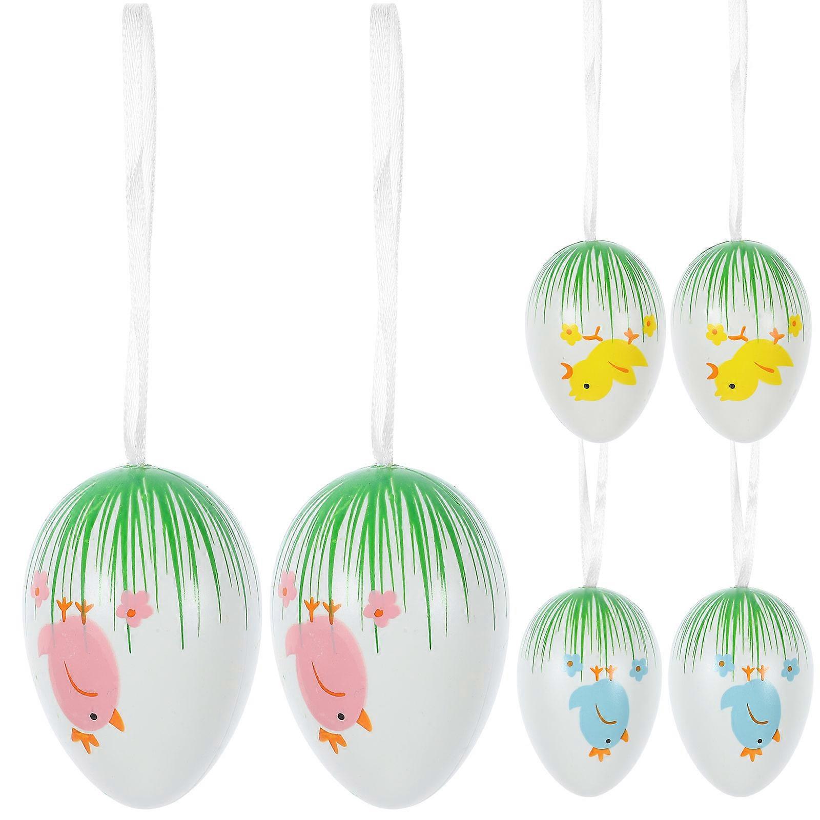 Easter Decor Painted Egg Ornaments for Hanging 6Pcs Artificial Plastic Egg Pendants