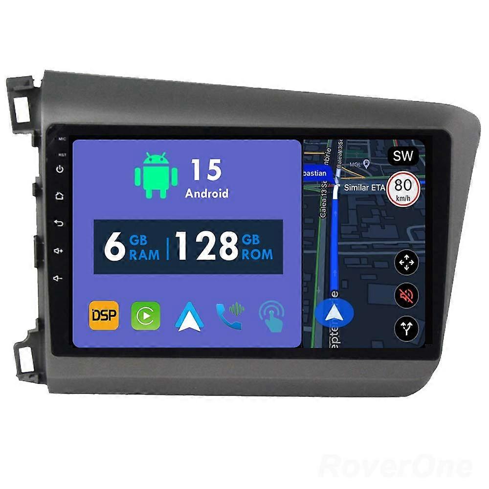 Car Radio 6G+128G CarPlay GPS Navigation Head Unit for Honda Civic 9 FB FK FD 2011 - 2015 Android Auto Bluetooth Stereo Touch Screen