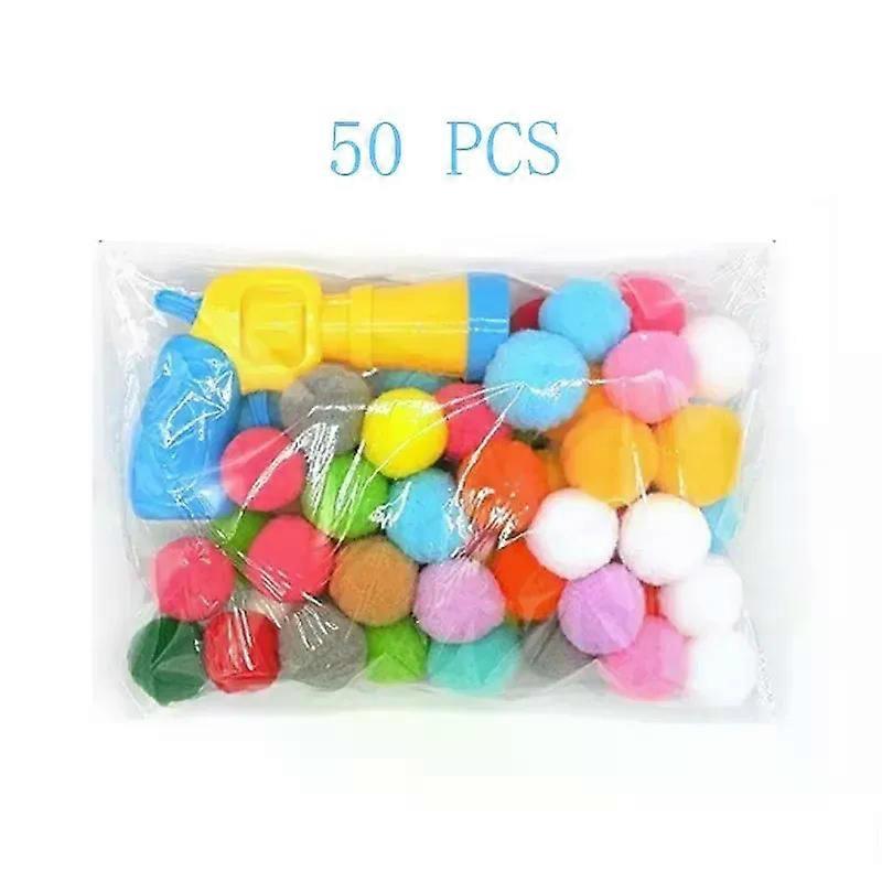 Cat Toy Ball Launcher Gun with 50-100Pc Pom Pom Plush Balls Interactive Fetch Shooting Gun for Cats Pet Play Equipment