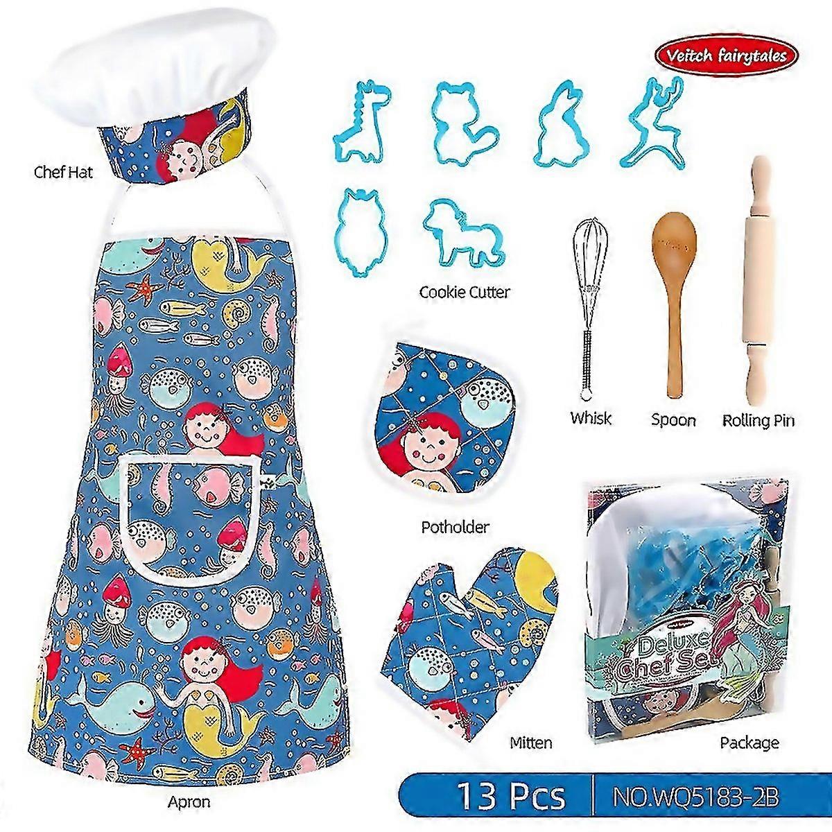 For Kids Baking Chef Set With Unicorn Apron And Mitt 26pcs Kid Cooking Set With Chef Hat Spoons Whis