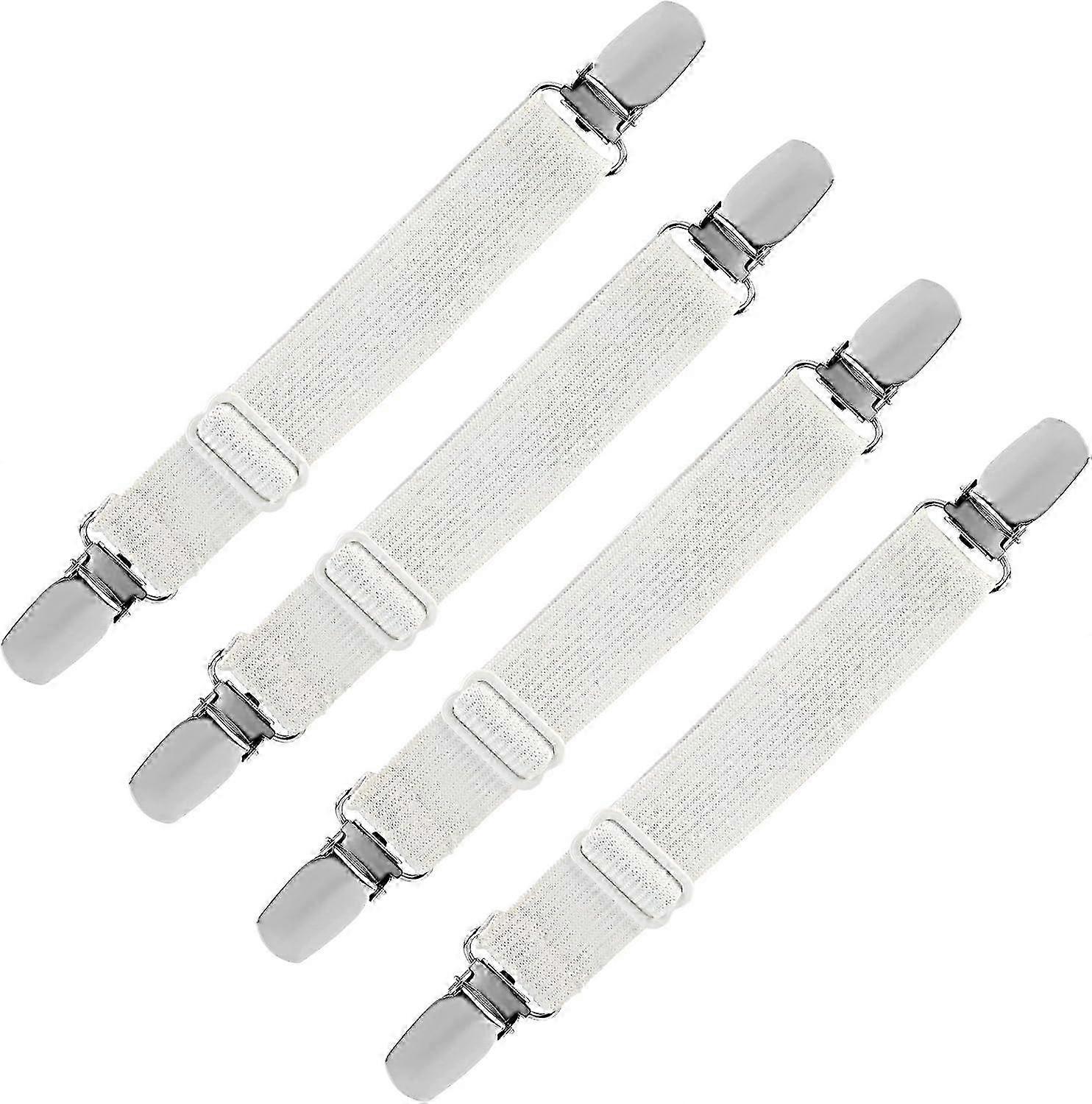 25-26 Elastic Fitted Sheet Tensioner, Adjustable Holding Strap Attachment for Bed Sheet, Sofa, Ironing Cover (White, Pack of 4)