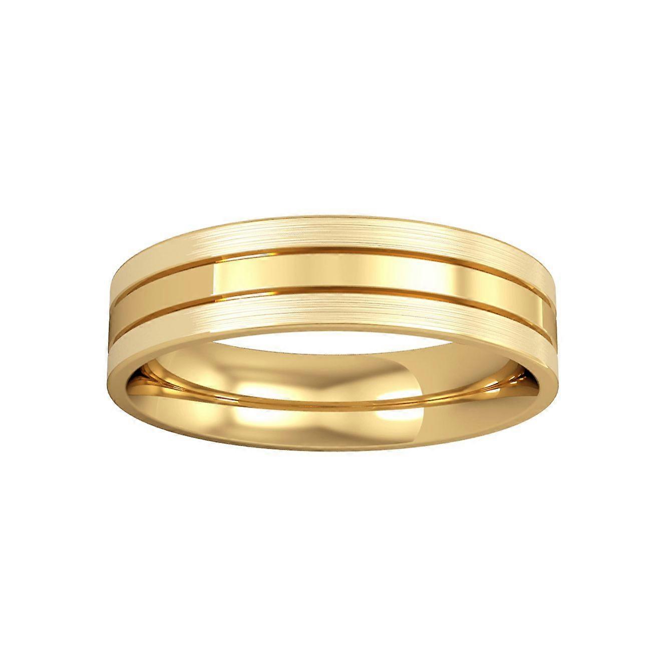 Jewelco London 18K 黄金 - 5 毫米平地缎面抛光结婚戒指