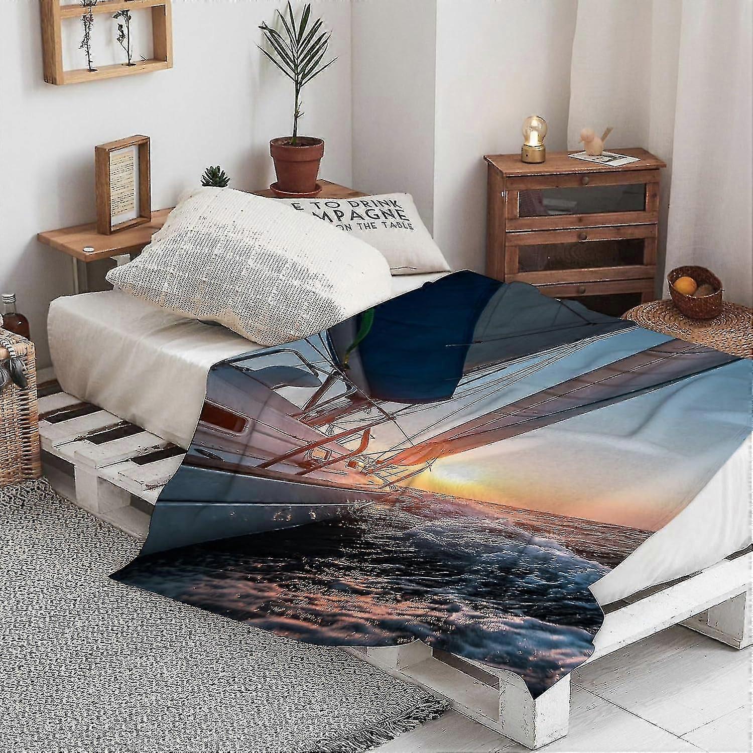 Blanket Warm Soft Yacht Sailing In Open Sea At Sunset Throw Blanket,winter Warm Sofa Bed Throw Bed Picnic Blanket Throw Over Soft Plush Garden Cosy Ch